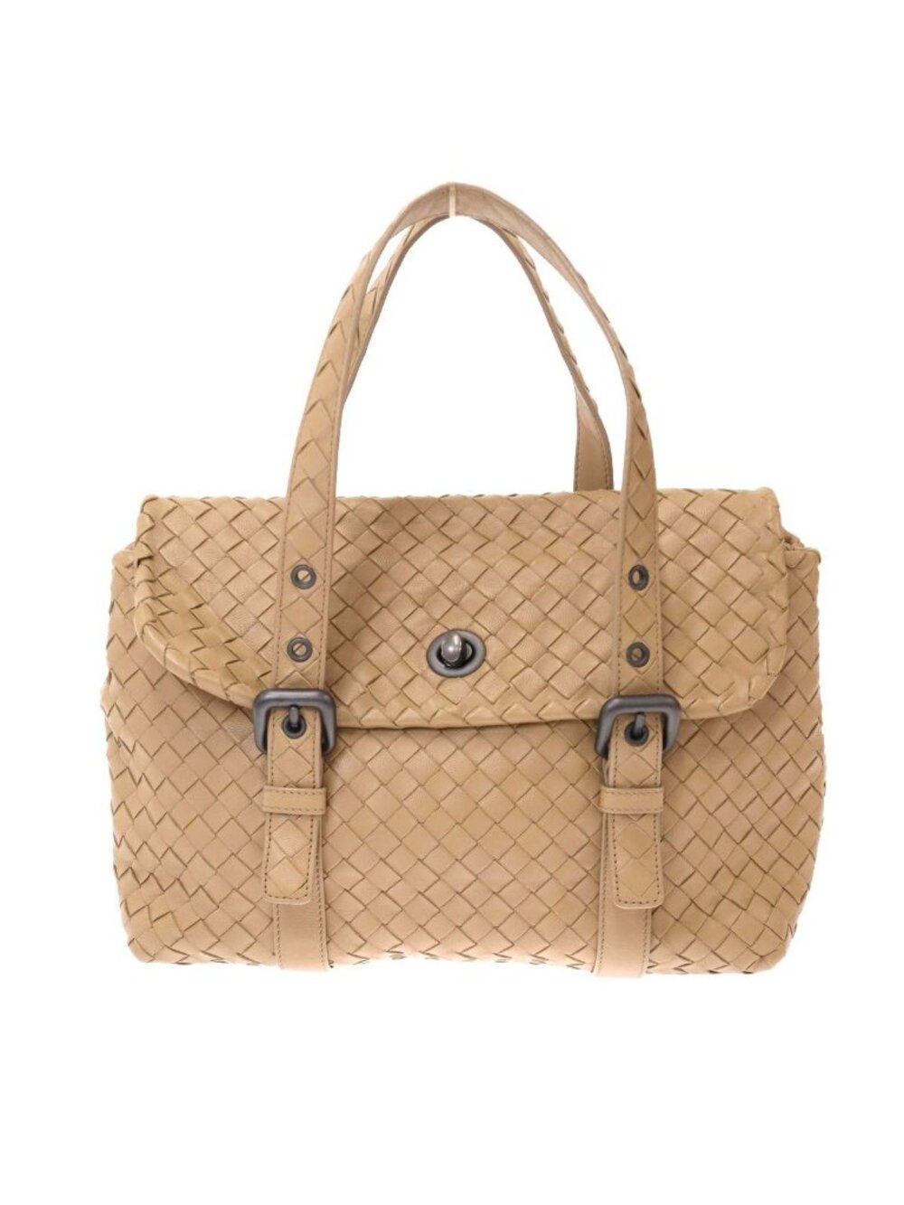 Bottega Veneta Intrecciato Turn Flap Shoulder Tote Bag Beige